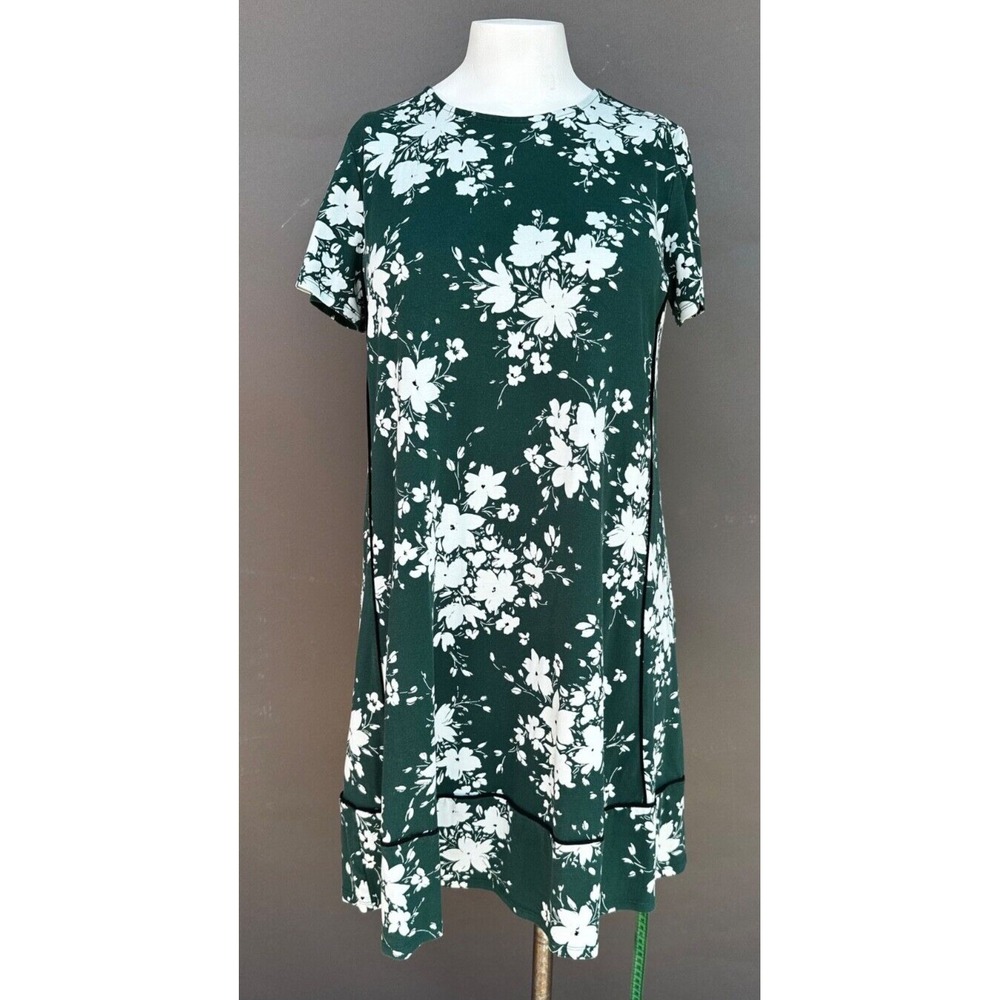 J Jill Wearever Dress MP Green Floral T-Shirt Knee Length Stretch Cottagecore - Picture 13 of 13